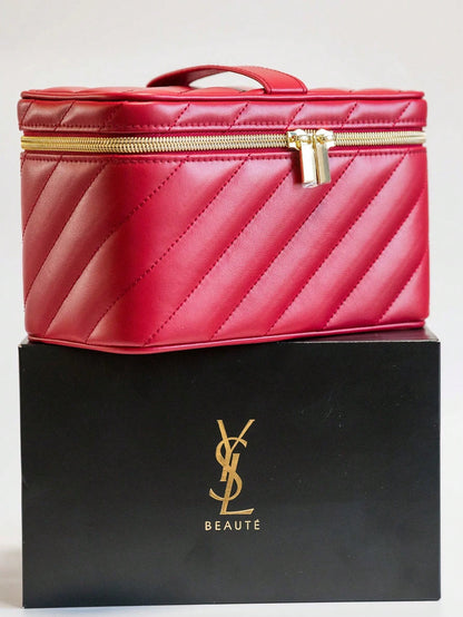 YSL Saint Laurent Red Leather Makeup Box 12*20cm, Large Capacity Storage, Dust-Proof And Durable, Easy To Clean, Lightweight And Portable, Suitable For Personal Use Or Gift