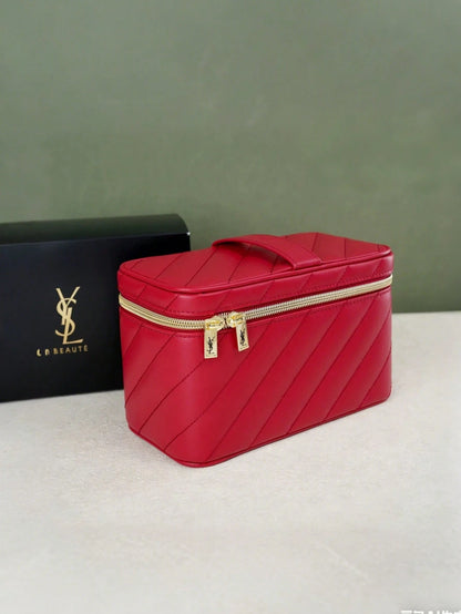 YSL Saint Laurent Red Leather Makeup Box 12*20cm, Large Capacity Storage, Dust-Proof And Durable, Easy To Clean, Lightweight And Portable, Suitable For Personal Use Or Gift
