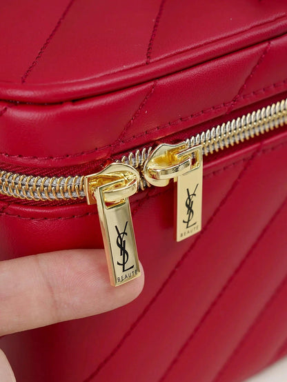 YSL Saint Laurent Red Leather Makeup Box 12*20cm, Large Capacity Storage, Dust-Proof And Durable, Easy To Clean, Lightweight And Portable, Suitable For Personal Use Or Gift