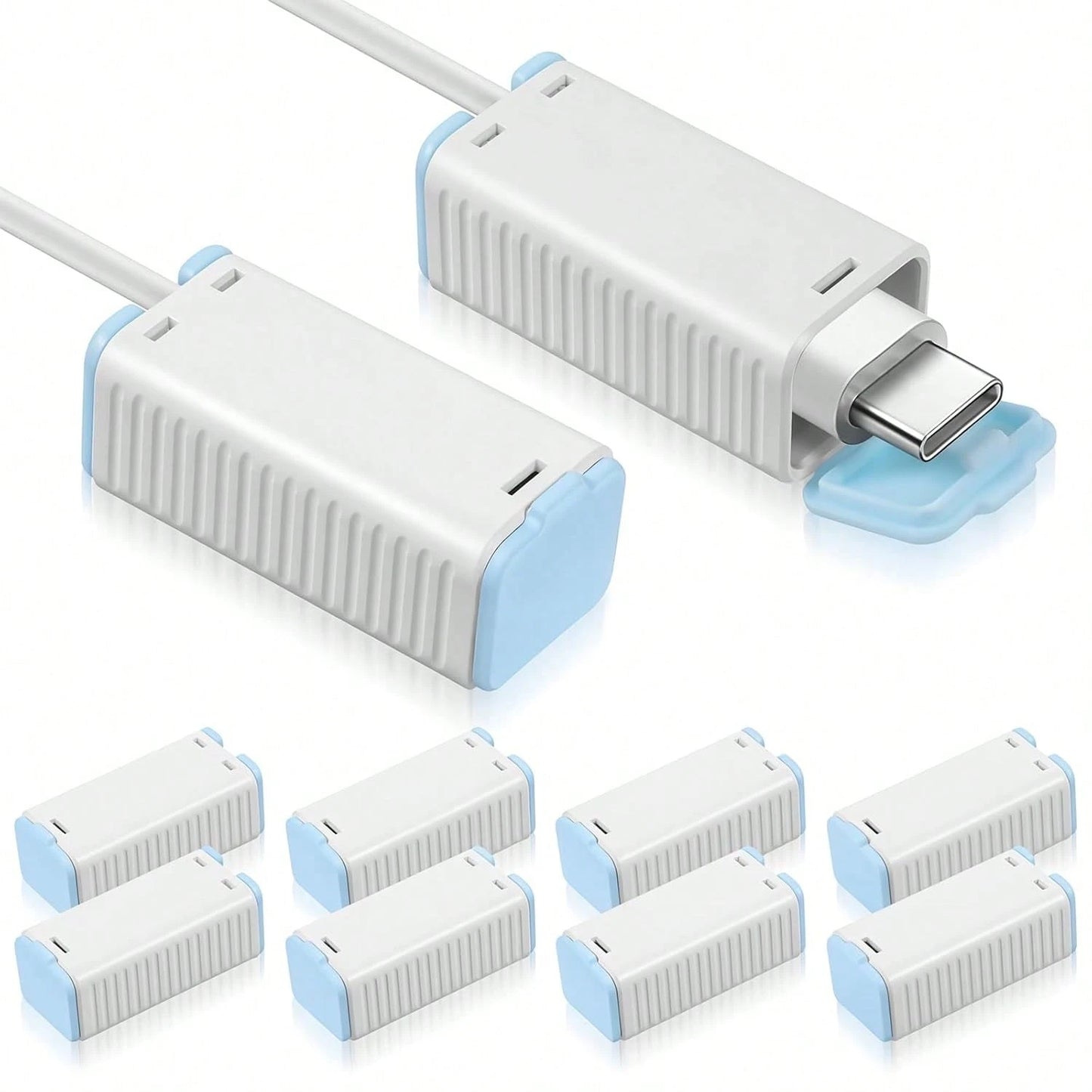 Yuanchu 10Pcs Baby Proof Charger Cord Protectors, Childproof USB Charger Cords Covers Universal Toddlers Safety Phone Power Outlet Protector Covers Electrical Cord Cover(Blue And White)