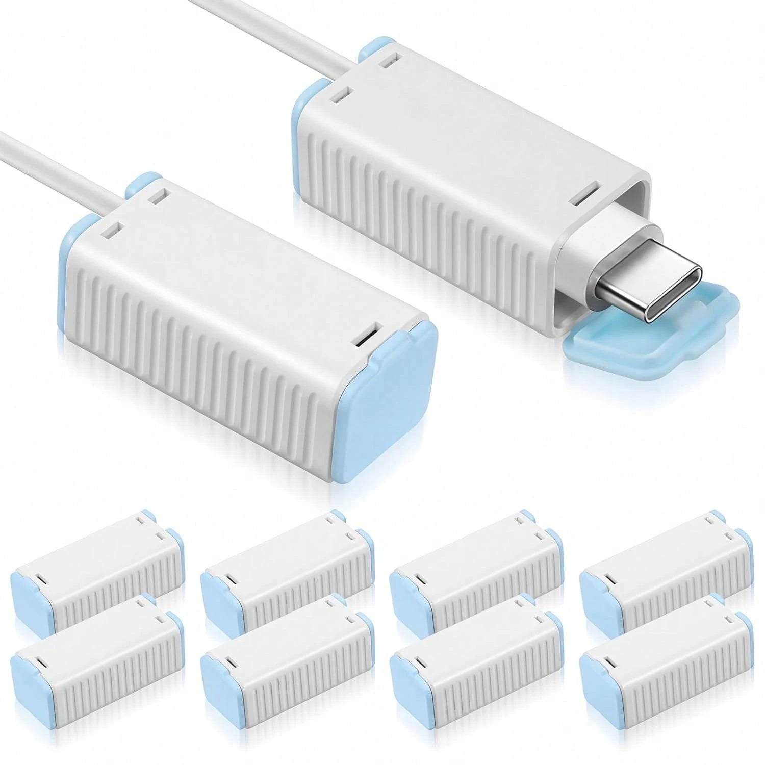Yuanchu 10Pcs Baby Proof Charger Cord Protectors, Childproof USB Charger Cords Covers Universal Toddlers Safety Phone Power Outlet Protector Covers Electrical Cord Cover(Blue And White)