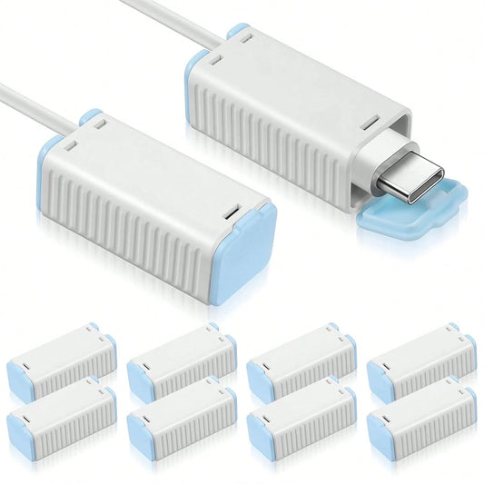 Yuanchu 10Pcs Baby Proof Charger Cord Protectors, Childproof USB Charger Cords Covers Universal Toddlers Safety Phone Power Outlet Protector Covers Electrical Cord Cover(Blue And White)