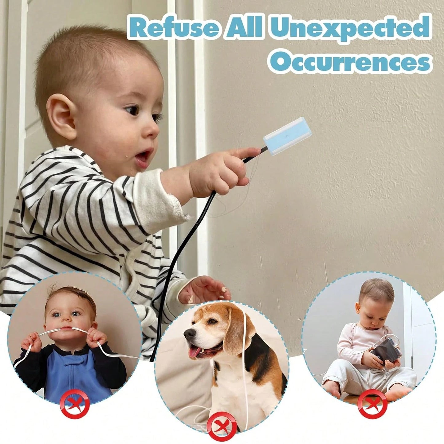 Yuanchu 10Pcs Baby Proof Charger Cord Protectors, Childproof USB Charger Cords Covers Universal Toddlers Safety Phone Power Outlet Protector Covers Electrical Cord Cover(Blue And White)