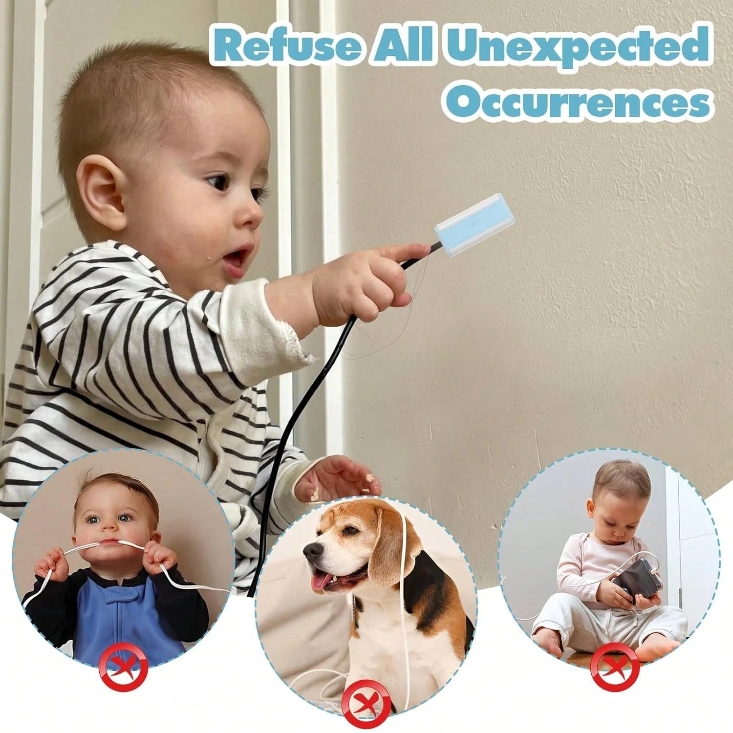 Yuanchu 10Pcs Baby Proof Charger Cord Protectors, Childproof USB Charger Cords Covers Universal Toddlers Safety Phone Power Outlet Protector Covers Electrical Cord Cover(Blue And White)