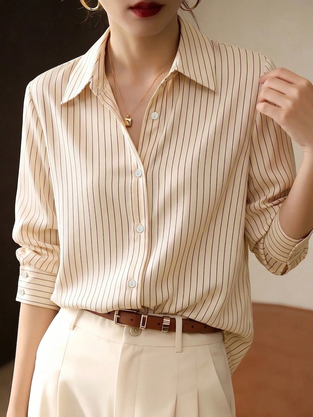 YUXIN Spring/Autumn New Loose Fashion Blue Striped Elegant Long Sleeve Shirt, Stylish Design For Work/Commute, Slimming & Versatile Blouse
