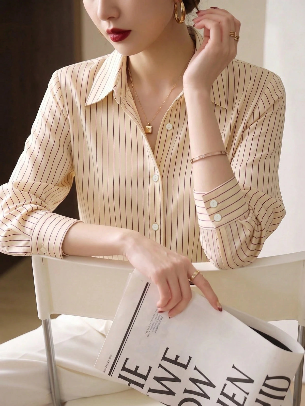 YUXIN Spring/Autumn New Loose Fashion Blue Striped Elegant Long Sleeve Shirt, Stylish Design For Work/Commute, Slimming & Versatile Blouse