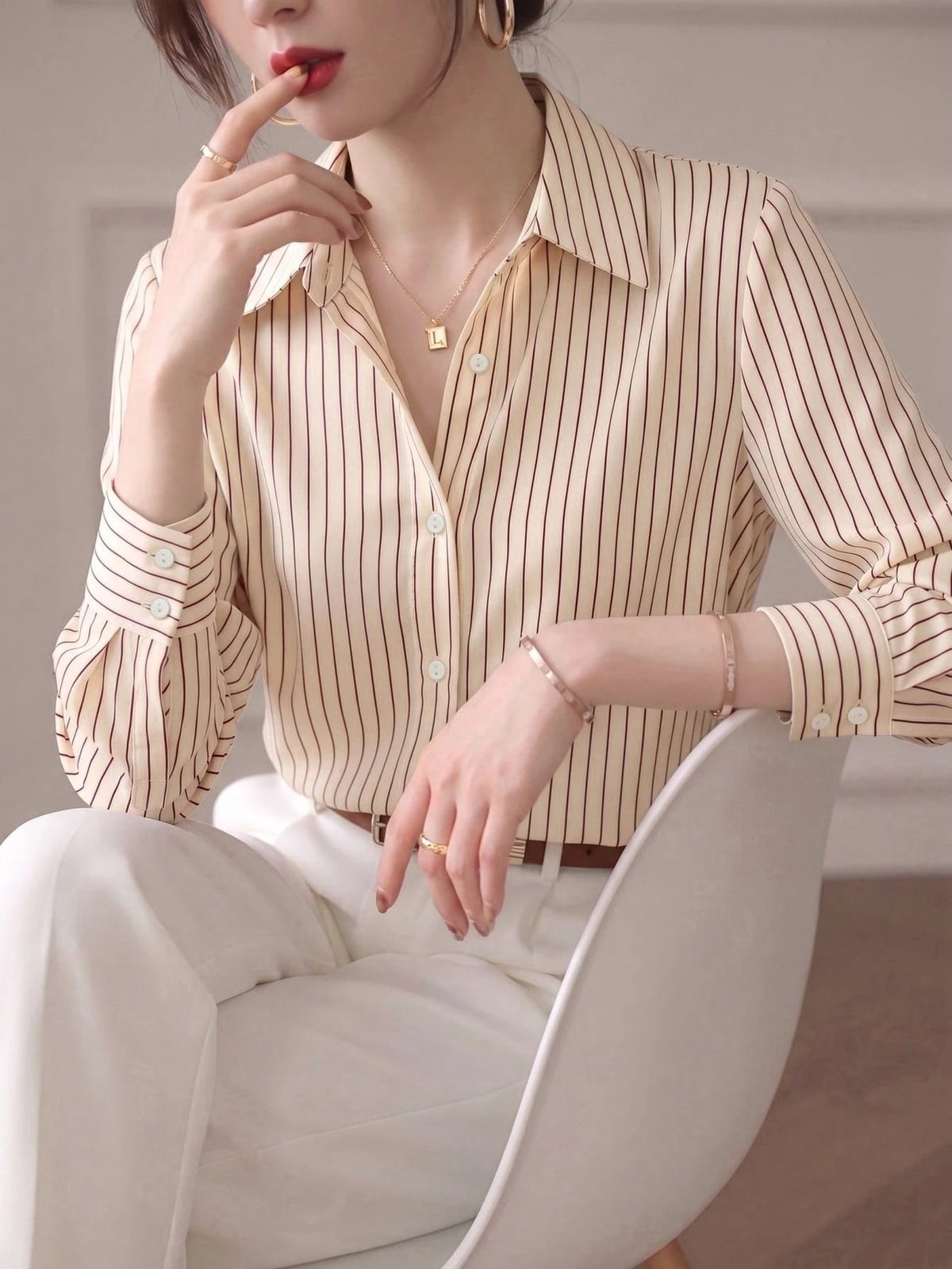 YUXIN Spring/Autumn New Loose Fashion Blue Striped Elegant Long Sleeve Shirt, Stylish Design For Work/Commute, Slimming & Versatile Blouse