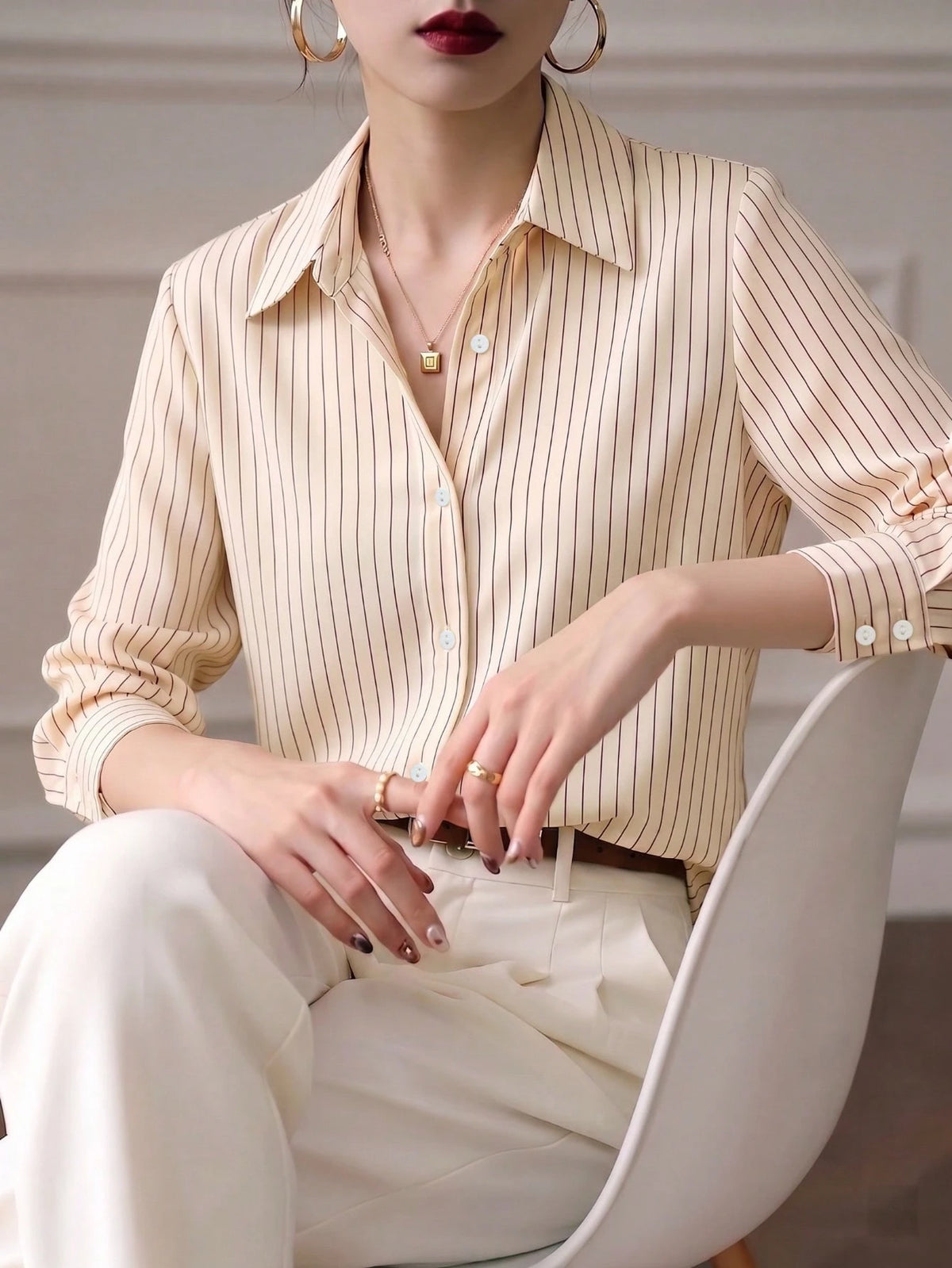 YUXIN Spring/Autumn New Loose Fashion Blue Striped Elegant Long Sleeve Shirt, Stylish Design For Work/Commute, Slimming & Versatile Blouse