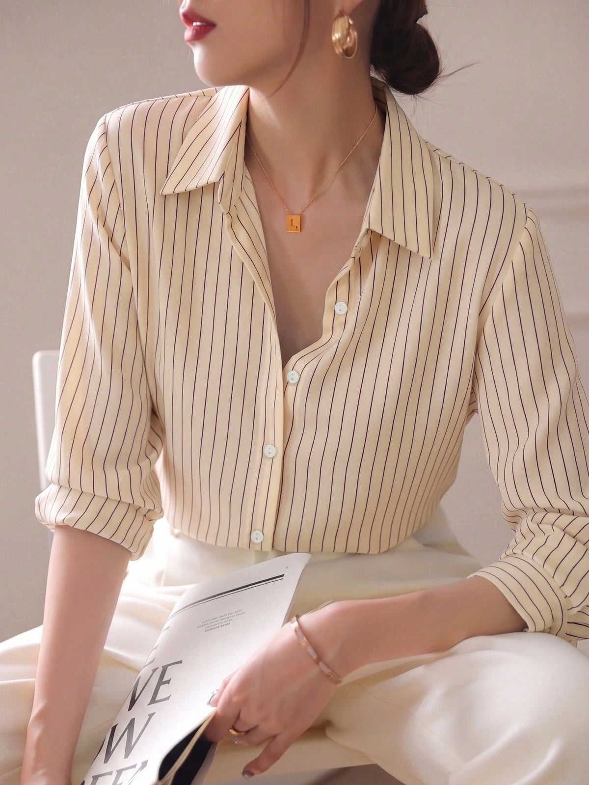 YUXIN Spring/Autumn New Loose Fashion Blue Striped Elegant Long Sleeve Shirt, Stylish Design For Work/Commute, Slimming & Versatile Blouse