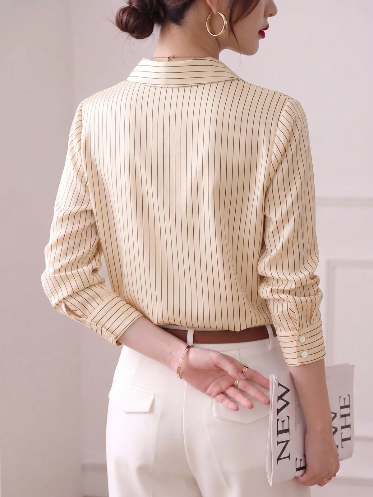YUXIN Spring/Autumn New Loose Fashion Blue Striped Elegant Long Sleeve Shirt, Stylish Design For Work/Commute, Slimming & Versatile Blouse