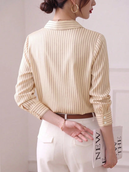 YUXIN Spring/Autumn New Loose Fashion Blue Striped Elegant Long Sleeve Shirt, Stylish Design For Work/Commute, Slimming & Versatile Blouse
