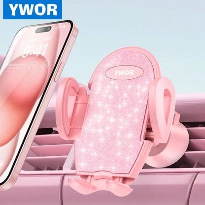 YWOR Pink Car Phone Holder [Sturdy & Secure] Car Air Vent Phone Holder, Hands-Free Operation, Easy Grip, Compatible With IPhone And Android Smartphones, Pink Car Accessory.