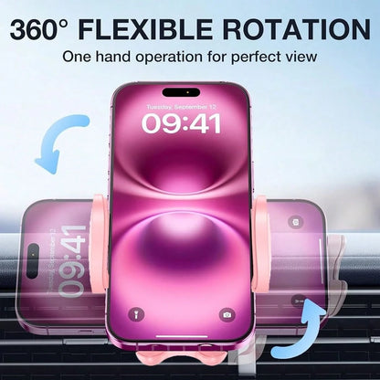 YWOR Pink Car Phone Holder [Sturdy & Secure] Car Air Vent Phone Holder, Hands-Free Operation, Easy Grip, Compatible With IPhone And Android Smartphones, Pink Car Accessory.