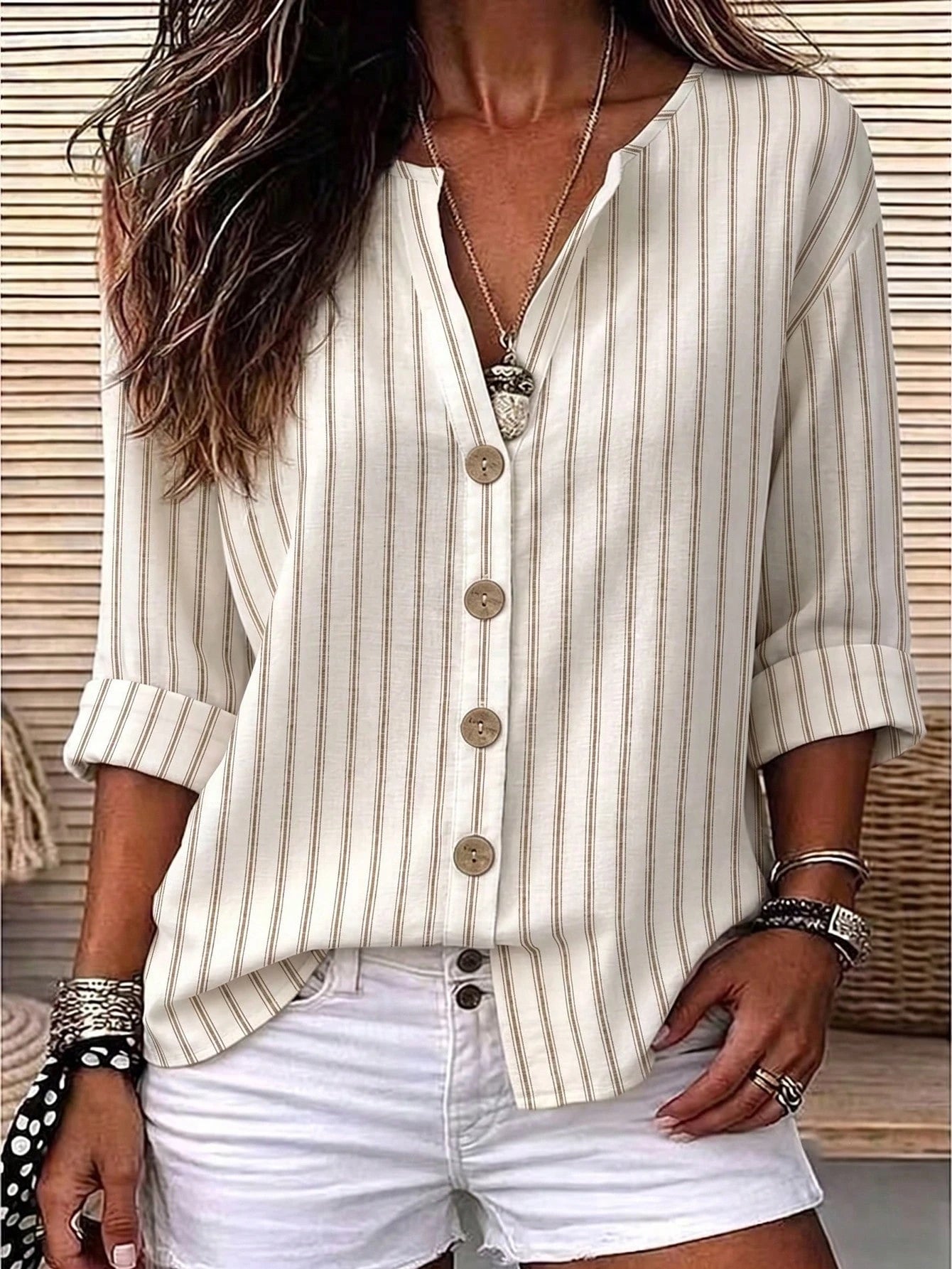 Zayélia Lady's Smooth-Woven Elegant And Simple Casual Summer Blouse, Work Shirt