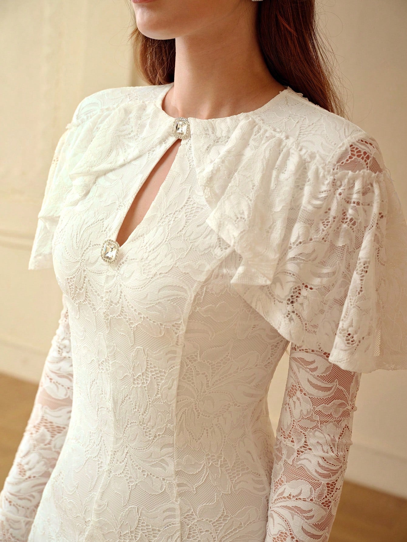 ZEYLAH Lace Shawl Collar Long Sleeve Dress, Spring/Summer