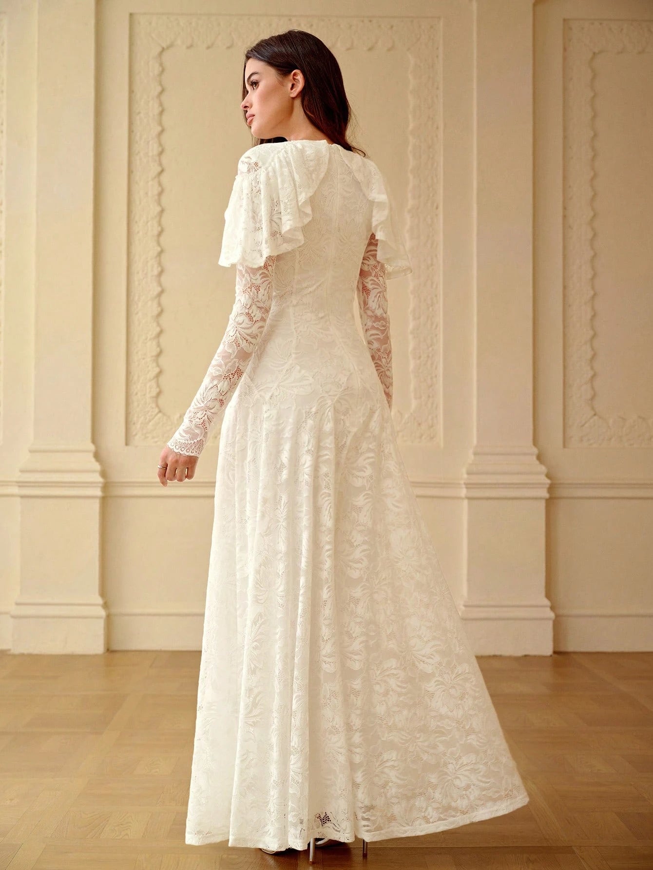 ZEYLAH Lace Shawl Collar Long Sleeve Dress, Spring/Summer