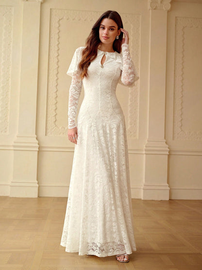 ZEYLAH Lace Shawl Collar Long Sleeve Dress, Spring/Summer