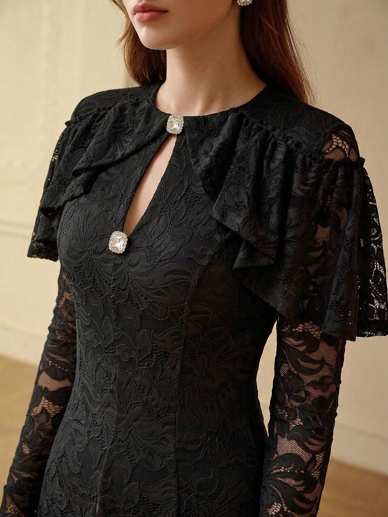 ZEYLAH Lace Shawl Collar Long Sleeve Dress, Spring/Summer