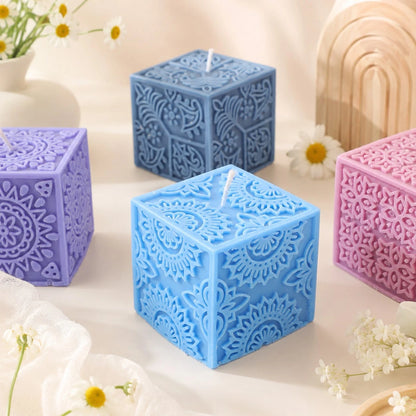 Zhonghui Mold 3D Floral Cube Silicone Mold, Embossed Flower Mandala Square Candle Mold For DIY Soap, Resin, Plaster, Handmade Crafts And Home Decor Gifts