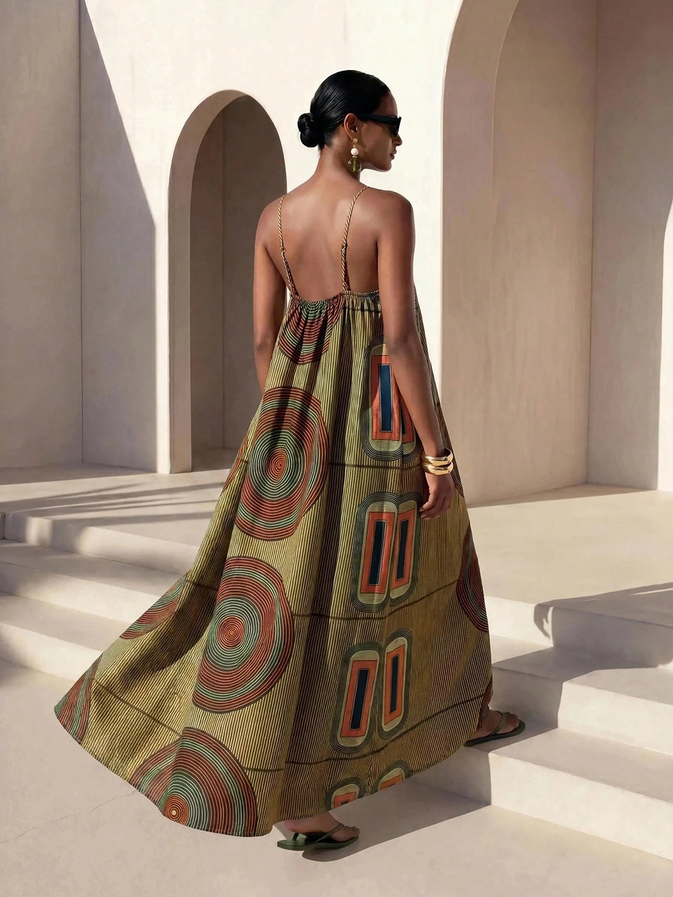 Zivah New Summer Casual Boho Vacation Loose-Fitting Print Camisole Women Long Dress Suitable For Everyday Wear Music Festivals Travel Beaches Party Green