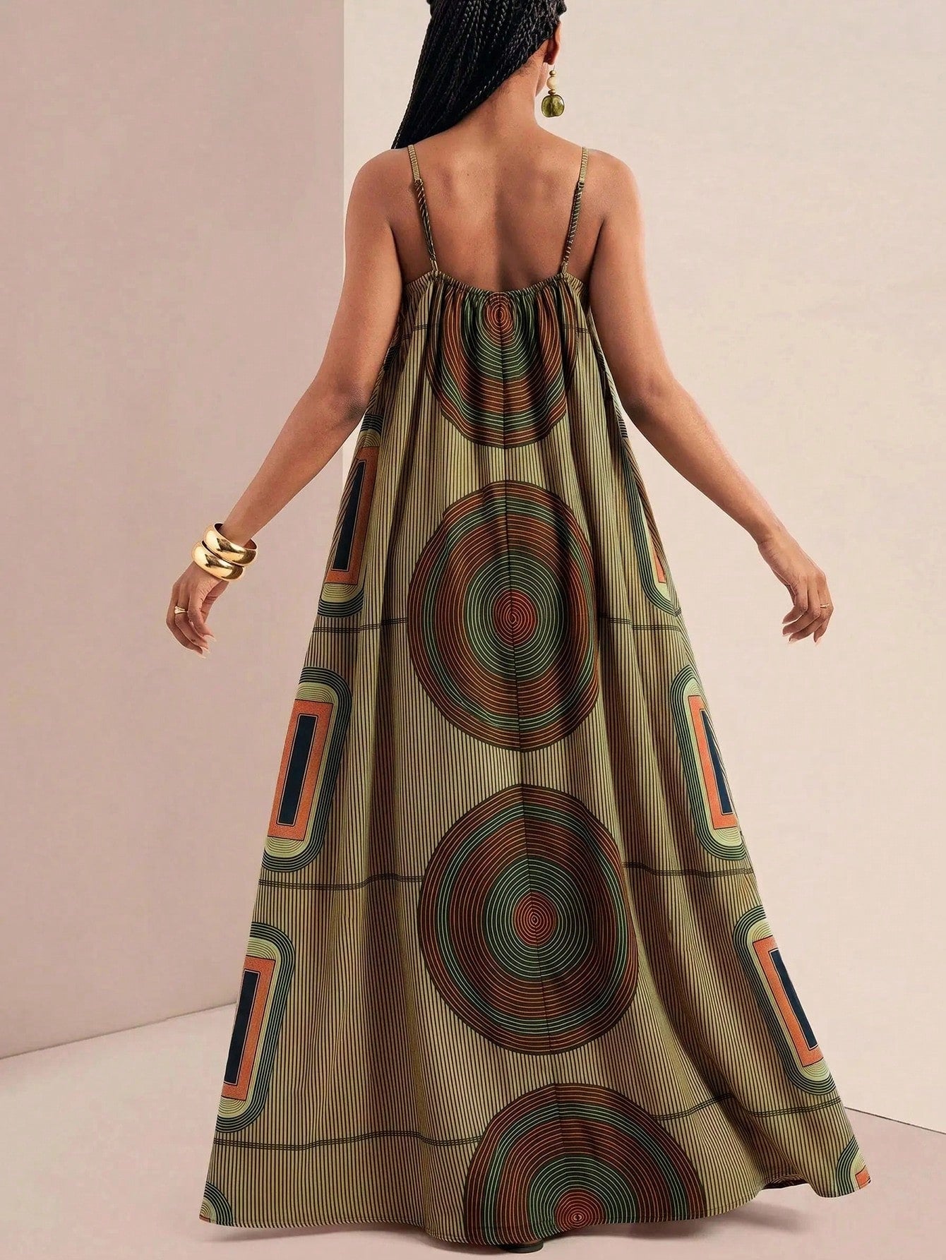 Zivah New Summer Casual Boho Vacation Loose-Fitting Print Camisole Women Long Dress Suitable For Everyday Wear Music Festivals Travel Beaches Party Green