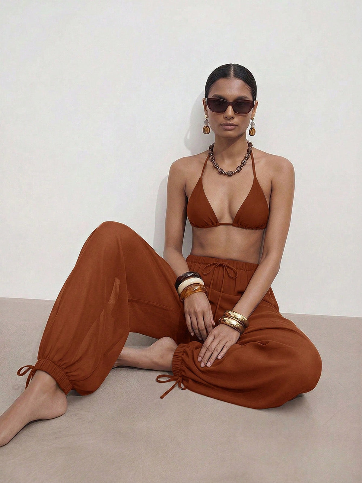 Zivah New Women's Vacation Casual Beach Pool Party Semi-Sheer Chiffon Fabric Elastic Waist Pants Cover-Up Bathing Suit Swimsuits