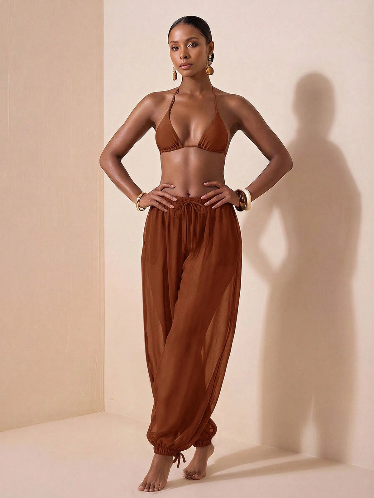 Zivah New Women's Vacation Casual Beach Pool Party Semi-Sheer Chiffon Fabric Elastic Waist Pants Cover-Up Bathing Suit Swimsuits