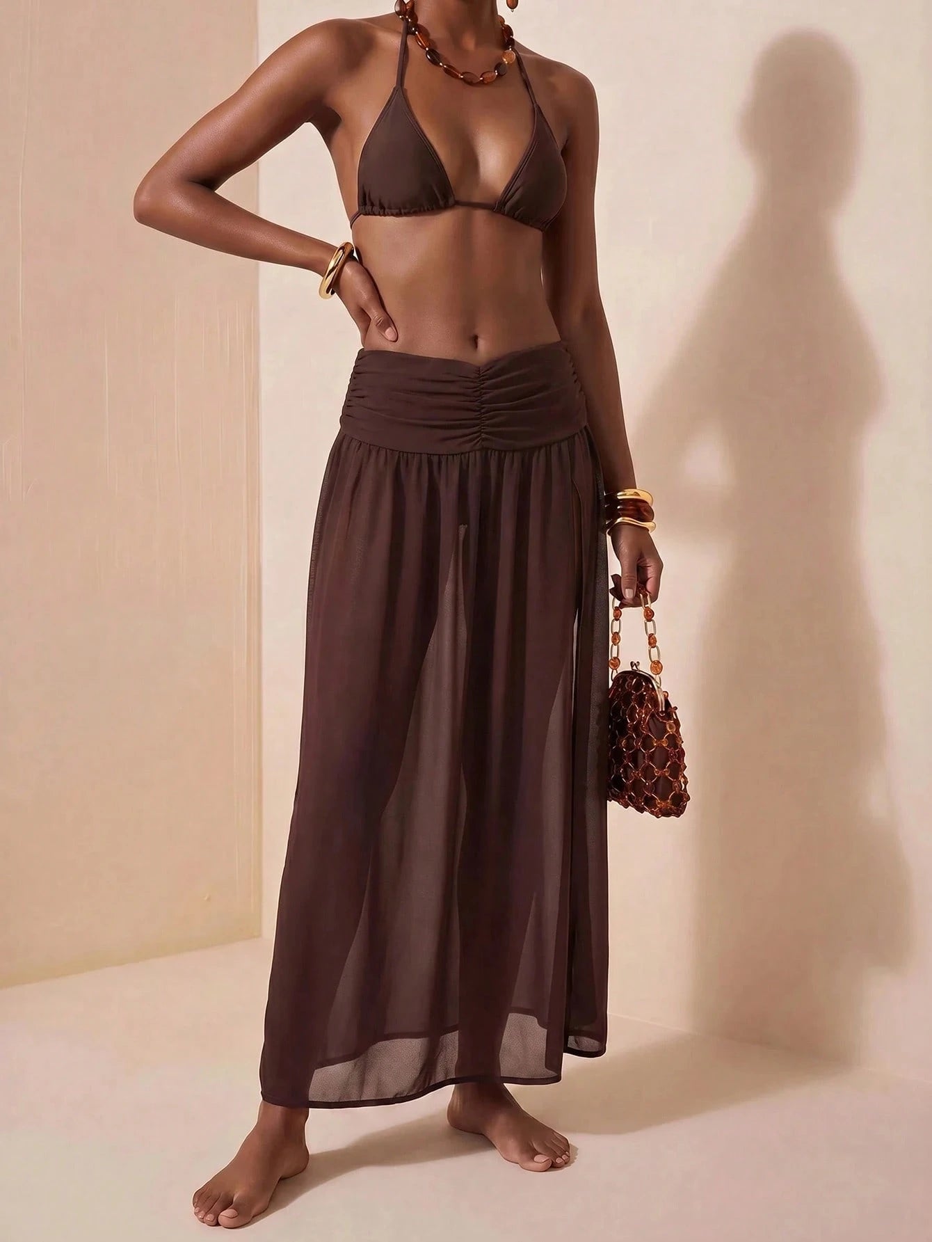 Zivah New Women's Vacation Casual Beach Pool Party Semi-Sheer Chiffon Side High Slit Sarong Skirt Summer