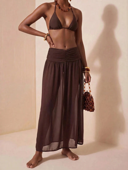 Zivah New Women's Vacation Casual Beach Pool Party Semi-Sheer Chiffon Side High Slit Sarong Skirt Summer