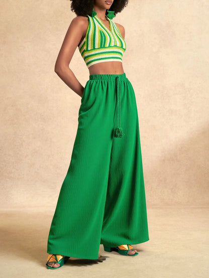 Zivah Women's Casual Breezy Geometric Print Full Length Palazzo Pants, For Music Festival Vacation Beach Sage Green Summer