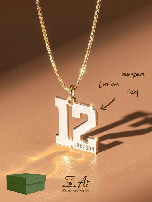 [ZzAi Custom]1pc Customized Number Name Necklace- Number Baseball Necklace- Personalized Basketball Number Pendant Necklace- Sports Jewelry