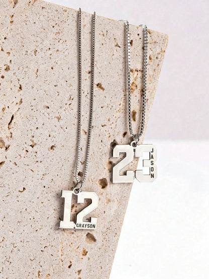 [ZzAi Custom]1pc Customized Number Name Necklace- Number Baseball Necklace- Personalized Basketball Number Pendant Necklace- Sports Jewelry